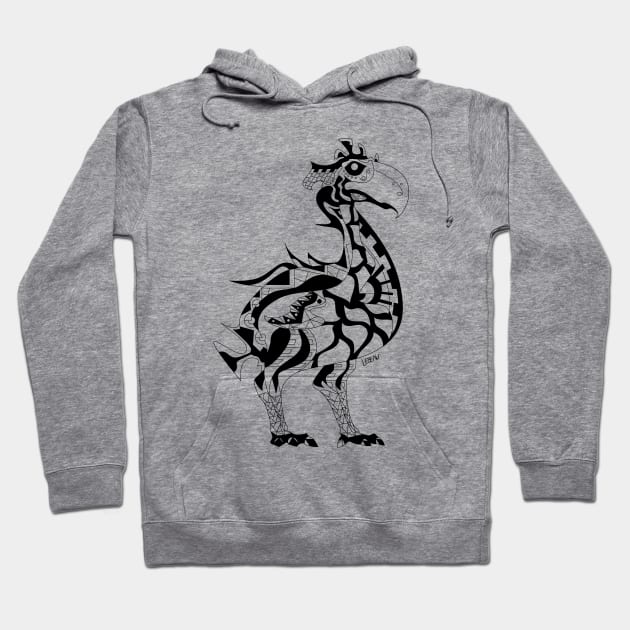 gastornis dinosaur winged fossil bird art in ecopop totonac patterns Hoodie by jorge_lebeau